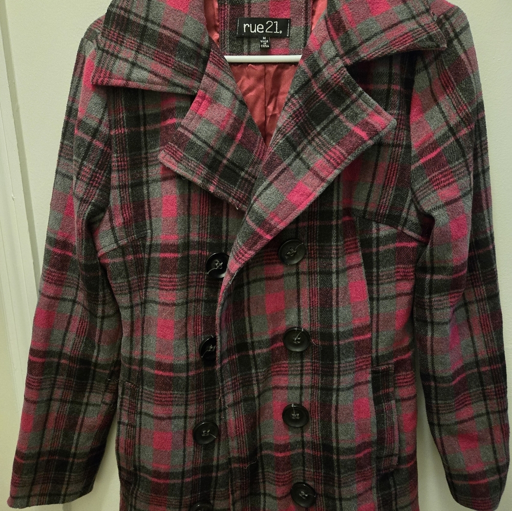 Rue21 Women's Vibrant Plaid Pea Coat
